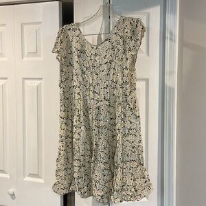 American Eagle Outfitters Cream Floral Short Sleeve Tiered Mini Dress